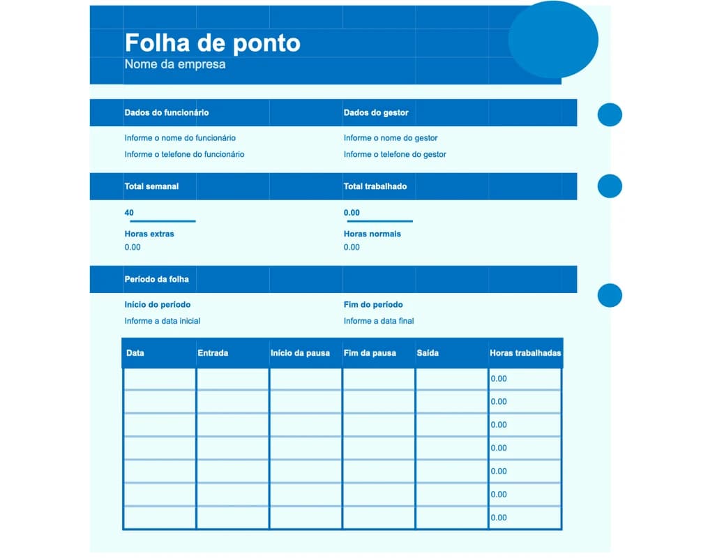 Prévia do modelo simples de folha de ponto em Excel